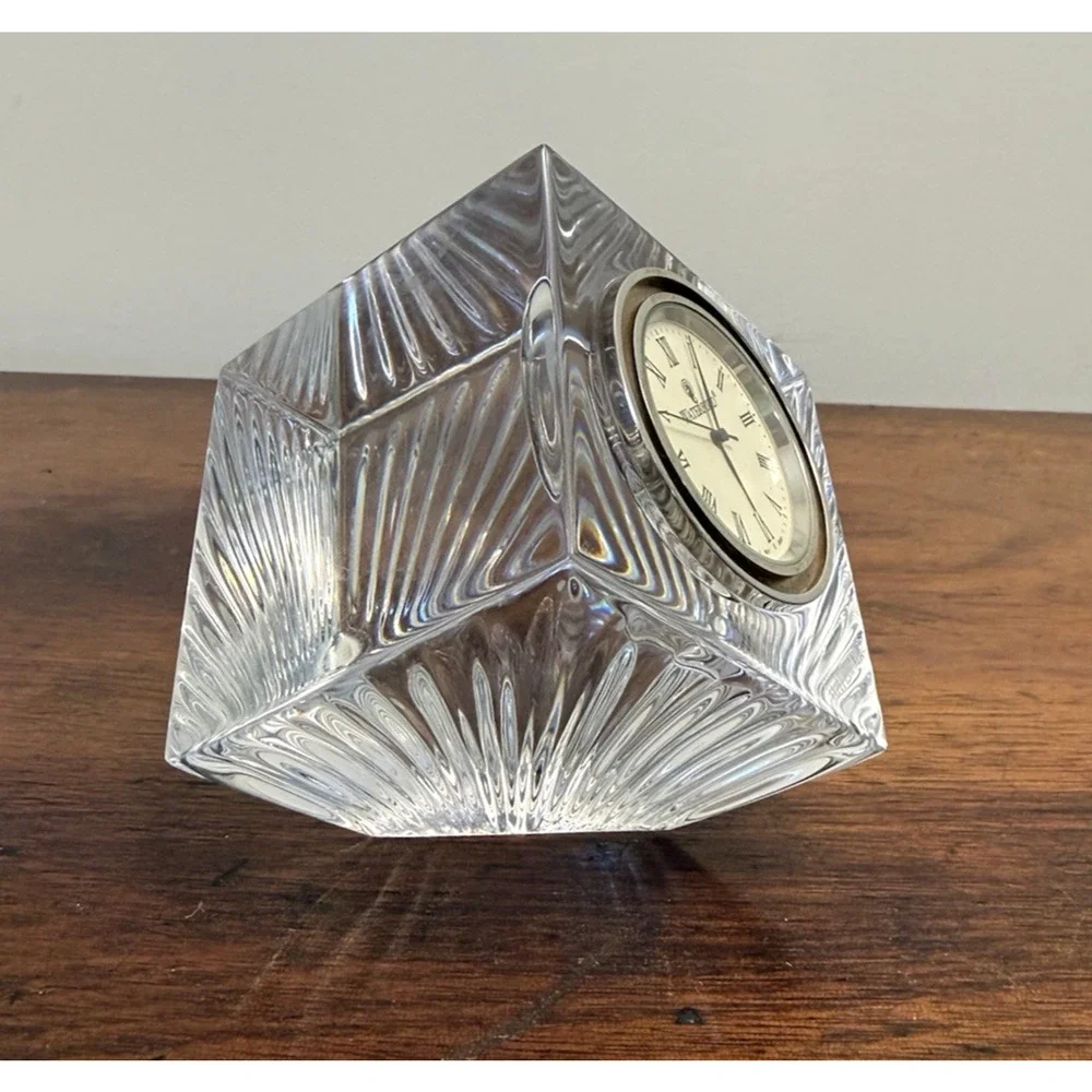 Waterford Crystal Meridian Desk Clock Diamond Cube Fan Cut Quartz Vintage 3.6